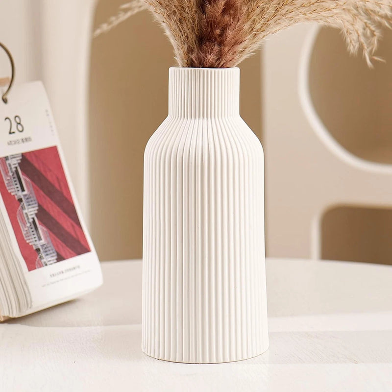 Bohemian White Ceramic Vase Pampas Grass Mantel Bookshelf Entryway & Living Room Pampas Grass