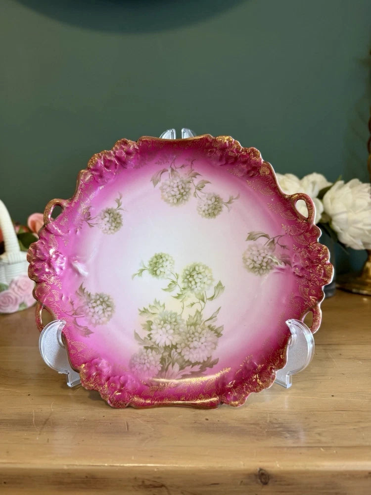 Antique Rosenthal 1890 Bavaria Hydrangea Platter Pink Gold 11.5Ó Hydrangea