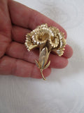 Vintage Crown Trifari 3D Brushed Gold Tone Carnation Flower Brooch Signed XLNT Carnation