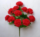 Red Carnation Bush 12-Bloom 17"H Silk Fake Flower Holiday In/Outdoor Decor USA Carnation