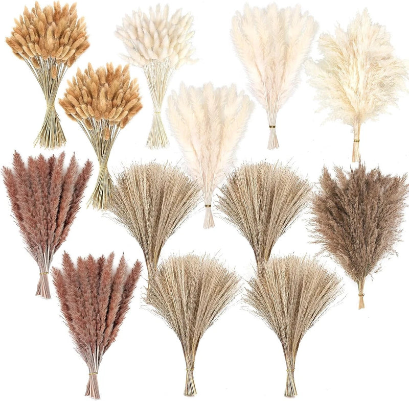 300 PCS Dried Pampas Grass Decor, Flower Bouquets for Wedding, Brown Pampas Grass