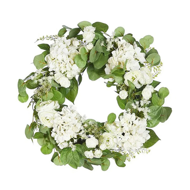 24" Spring Botanical Artificial Hydrangea Ranunculus Wreath Silk Floral Hydrangea