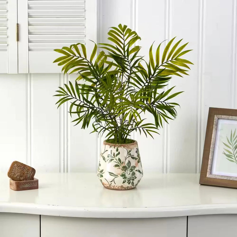 Mini Areca Palm Artificial Plant Floral Vase Small Indoor Tabletop Home Decor Green Plant