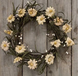 Teastain Daisy With Pip Berries Wreath Candle Ring 12Ó Primitive Country Green Plant