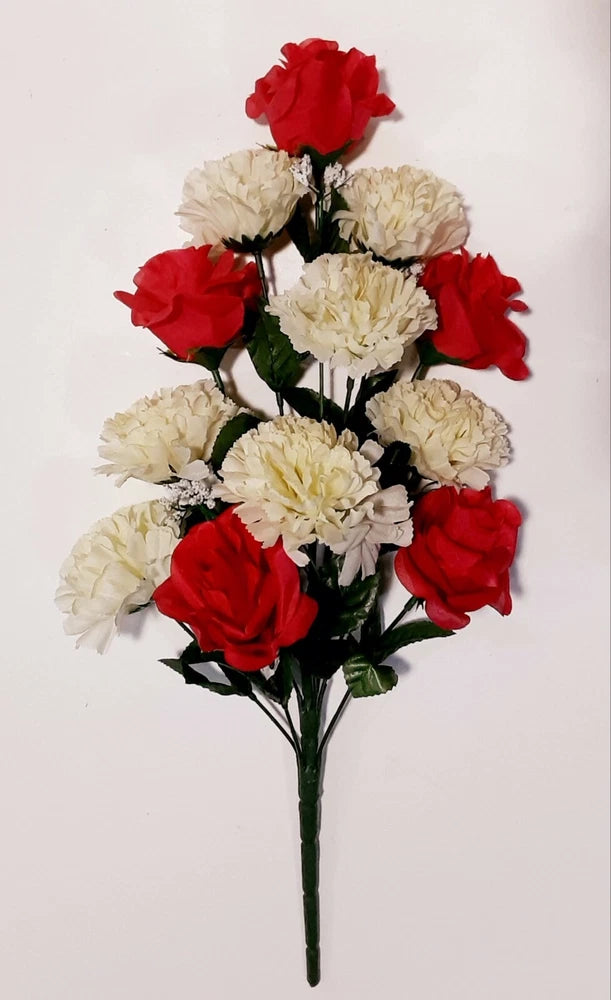 Hot Pink & Cream 12 Blooms 19" Bush Silk Flower Home Outdoor Decor Craft BP2186 Carnation