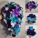 Purple Black Teal Silver Rose Calla Lily Bridal Wedding Bouquet Accessories Bouquet