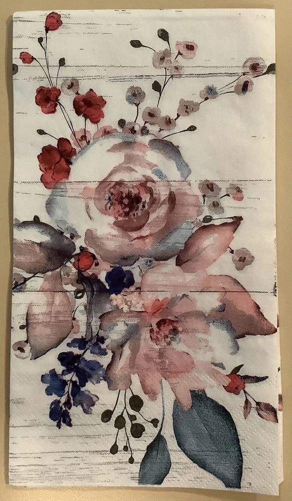 TWO Pink Floral Flowers Paper Napkins Decoupage Roses Summer Fall Watercolor Roses