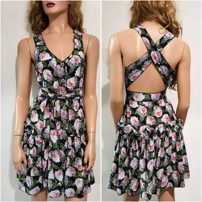AUTH Dolce & Gabbana D&G SS2011 Silk Floral Hydrangea Print Ruffle Dress IT42 Hydrangea