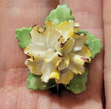 British Vintage Yellow Carnation Flower Bone China Brooch Pin Coalbrook ENGLAND Carnation