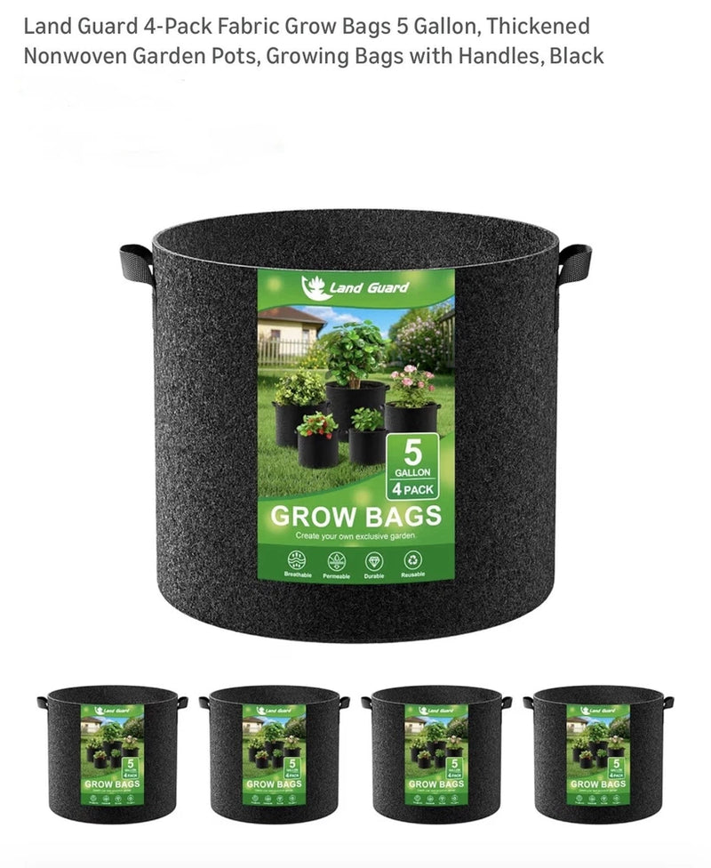 Land Guard 4-Pack Fabric Grow Bags 5 Gallon, Thickened Nonwoven Garden Pots Garden Plants