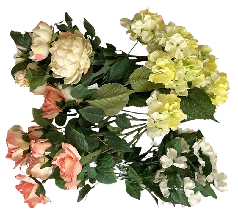 Artificial Silk Flowers Bushes LARGE Blooms Roses Hydrangea Peony Dogwood Decor Peony
