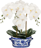 Elegant Blue & White Porcelain Pot with 19.7" Faux Silk Orchid Arrangement Bouquet