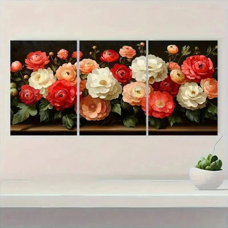 3pcs White Hydrangea & Mixed Ranunculus Metal Print Ready to Hang Art Ranunculus