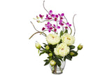 Nearly Natural Peony & Orchid Artificial Flower Arrangement - White Peony