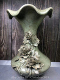Celadon porcelain peony-relief vase with bulbous body and sculpted flower detail