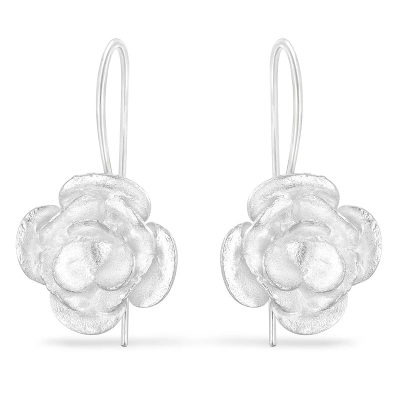 Vintage Romance Peony Flower Sterling Silver Slide-Through Dangle Earrings Peony