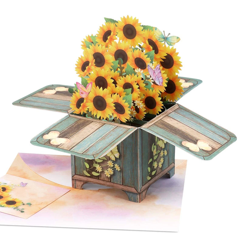 Giiffu Sunflower Bouquet 3D Pop Up Card, Handmade Popup Greeting Cards for All Sunflower