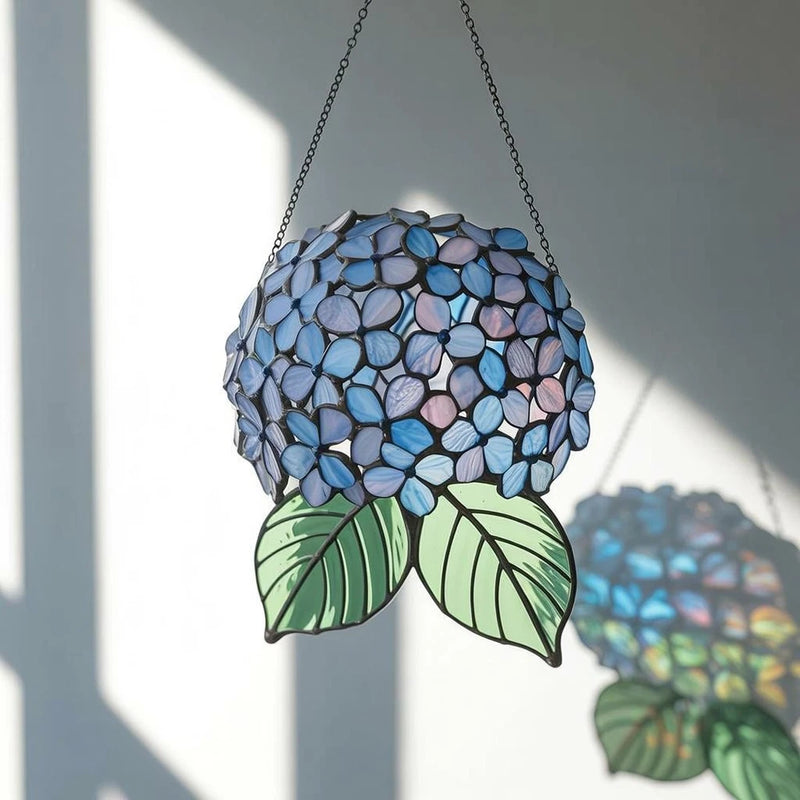 Blue Hydrangea Acrylic Suncatcher, Floral Window Hanging, Cottagecore Decor Hydrangea
