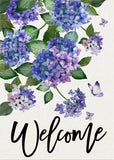 Welcome Spring Hydrangea Decorative Garden Flag, Purple Floral Flowers Butterfly Hydrangea