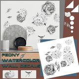 Peony Watercolor Wall Decals (Black And White Watercolor) - Peony Decor Flowers Peony