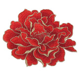 5.7" Peony Flower Embroidered Patch Appliques for Clothes, Red Peony