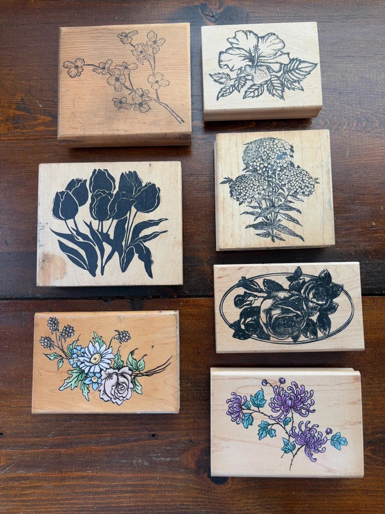 Mixed Flower Mounted Stamps YOU PICK Hydrangea, Roses, Mums, Tulips, Dogwood Hydrangea