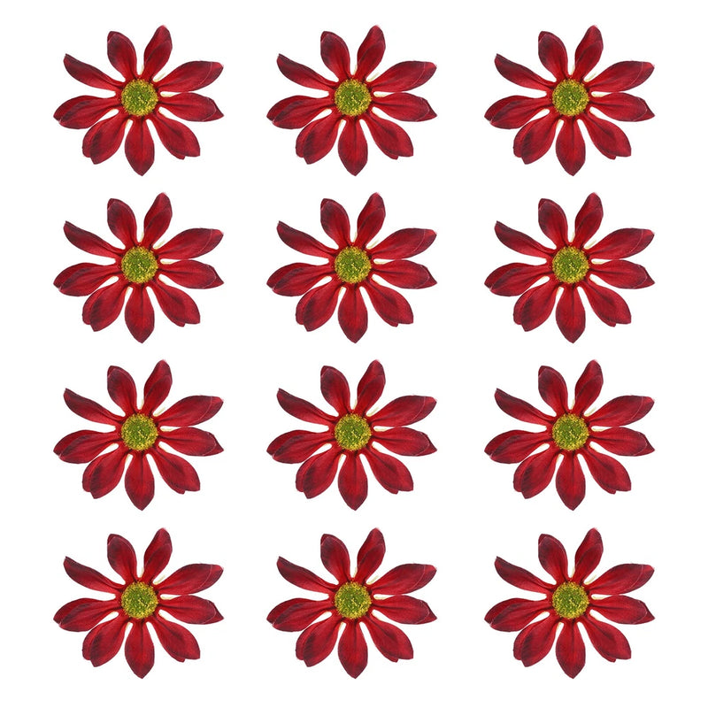 12 Pcs Artificial Daisies Flower Heads, Fake Chrysanthemum Heads, Red Daisies