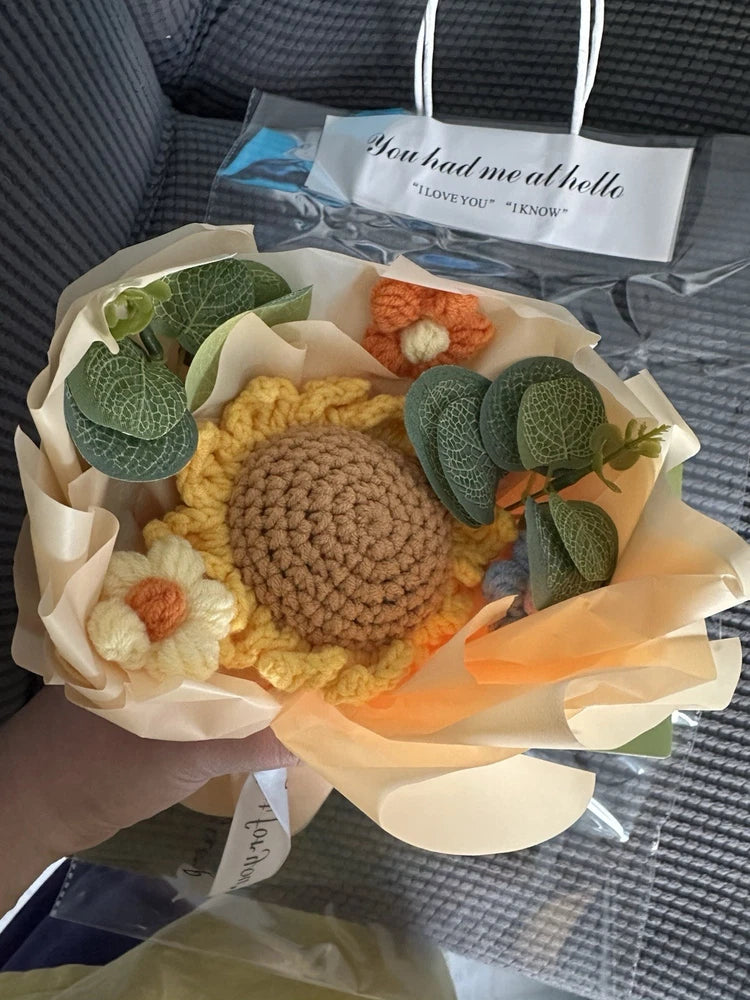 Handmade Crochet Flowers Sunflower Bouquet Woven Plant, Home Decor gift idea Sunflower