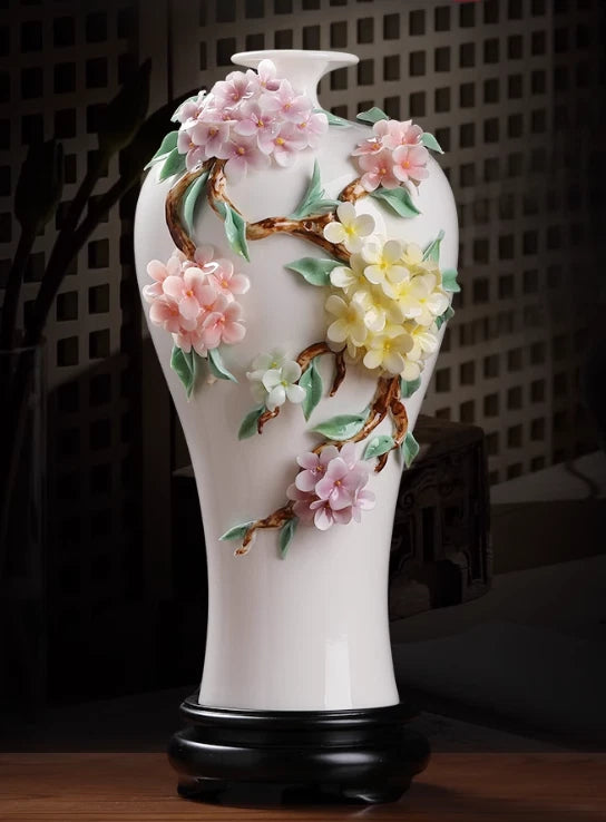 16'' Exquisite Chinese Dehua White Porcelain Hydrangea Flower Bottle Vase Statue Hydrangea