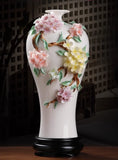 16'' Exquisite Chinese Dehua White Porcelain Hydrangea Flower Bottle Vase Statue Hydrangea