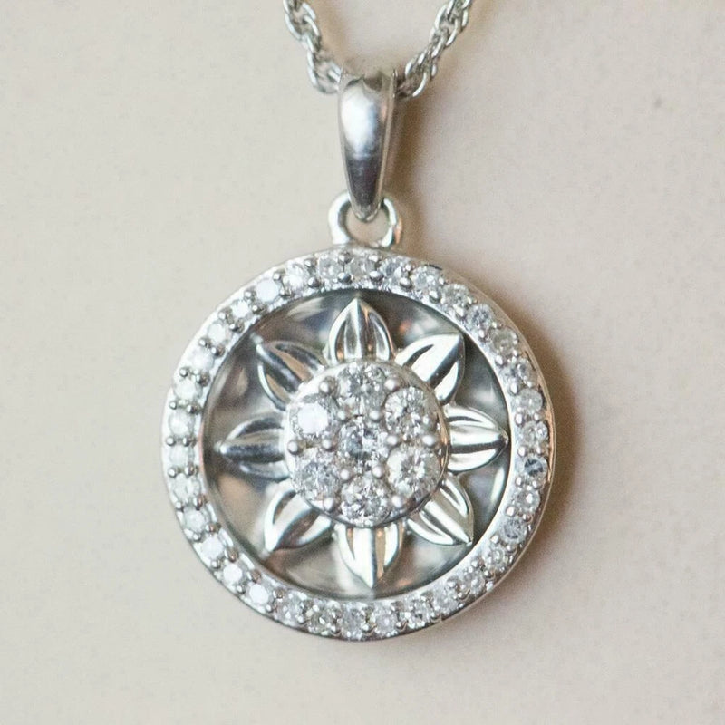 0.52 CT Round Cut Moissanite Sunflower Pendant Necklace 14K White Gold Plated Sunflower