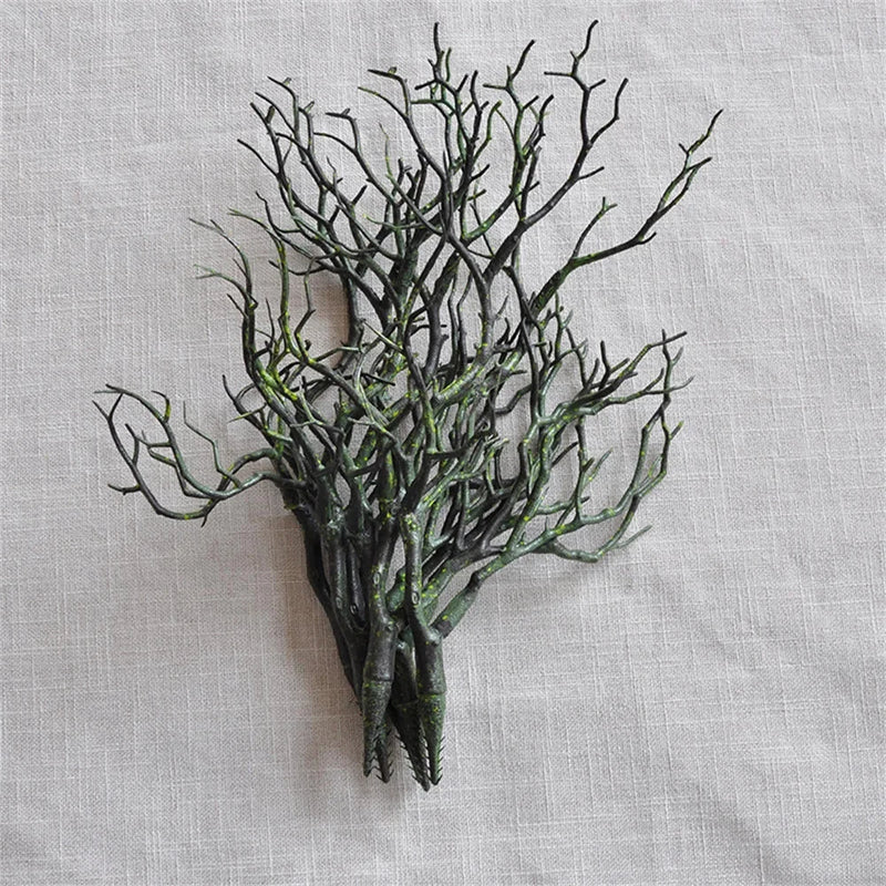 4pcs Artificial Plastic Dried Antlers Tree Branches Plant Twigs Dark Witch Green Plant