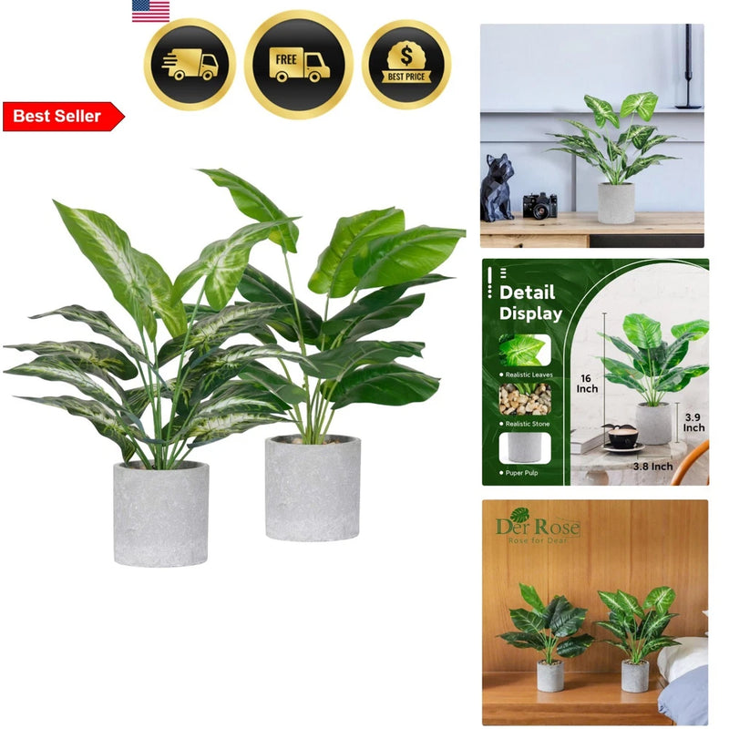 Artificial Tropical Faux Plants for Indoor Office Decor 2 Pack Green Plant