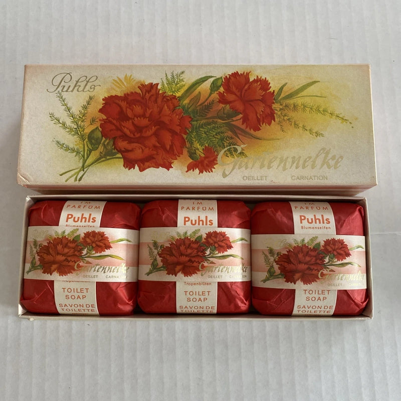 Puhls Vintage Soap 3 Pack Gartennelke Oeillet Carnation Made In Germany Carnation