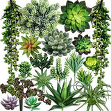 Winlyn 19 Pcs Assorted Artificial Succulents Plants Unpotted Small Green Hanging Green Plant