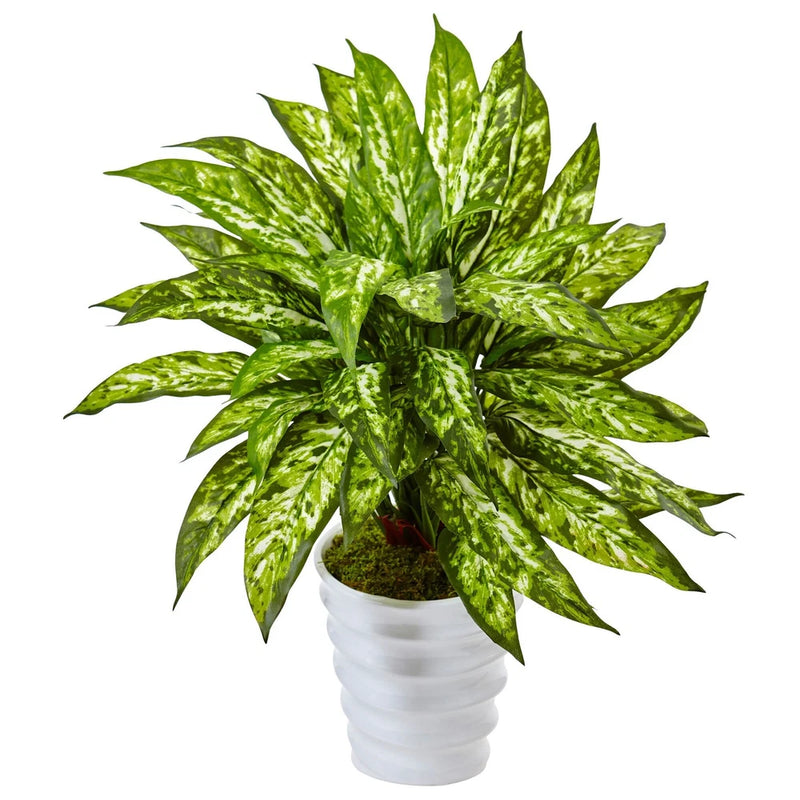 21" Variegated Green Aglaonema Artificial Plant in Swirl Planter Home Decor Green Plant
