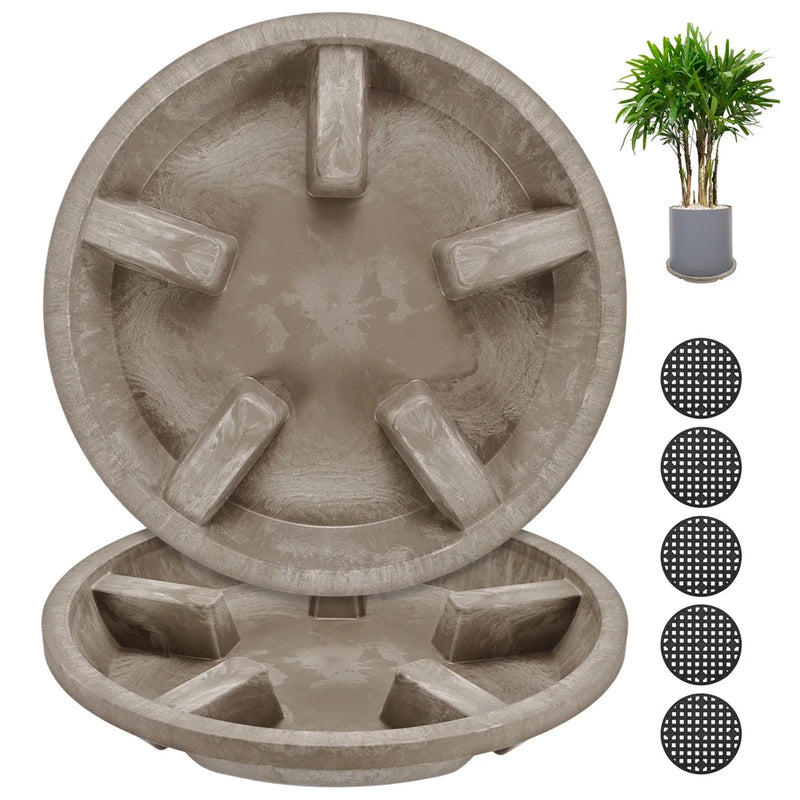 2-Pack Plant Saucer, 8.27 Inch/21 cm Plastic Plant Trays for Pots [Yellow Veins] Garden Plants