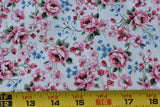 By 1/2 Yd, Vintage/Pink Blue Olive Floral on White Cotton/Schwartz Liebman,B1284 Flowering Plants