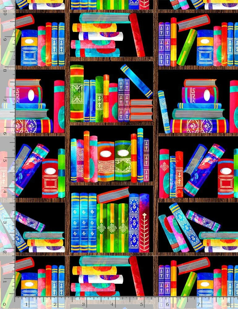 Colorful Books on Bookshelf Cotton Quilt fabric Timeless Treasures BTY Flowering Plants