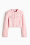 H&M WOMENMohair Blend Cropped Cardigan Shoulder Pads Button Front Soft Knit Pink Roses