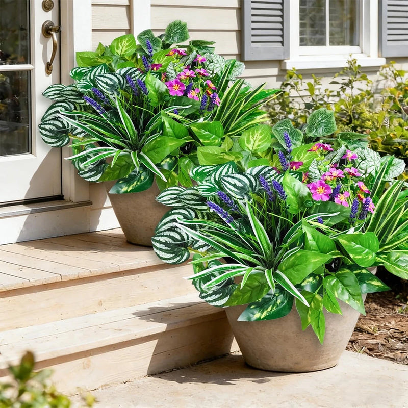 24 Pcs Artificial Plants for Outdoors Faux Greenery Leaves UV Resistant Reali... Green Plant