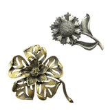 Vintage Metal Flower Brooch Lot Metzke pewter sunflower Boho retro Sunflower