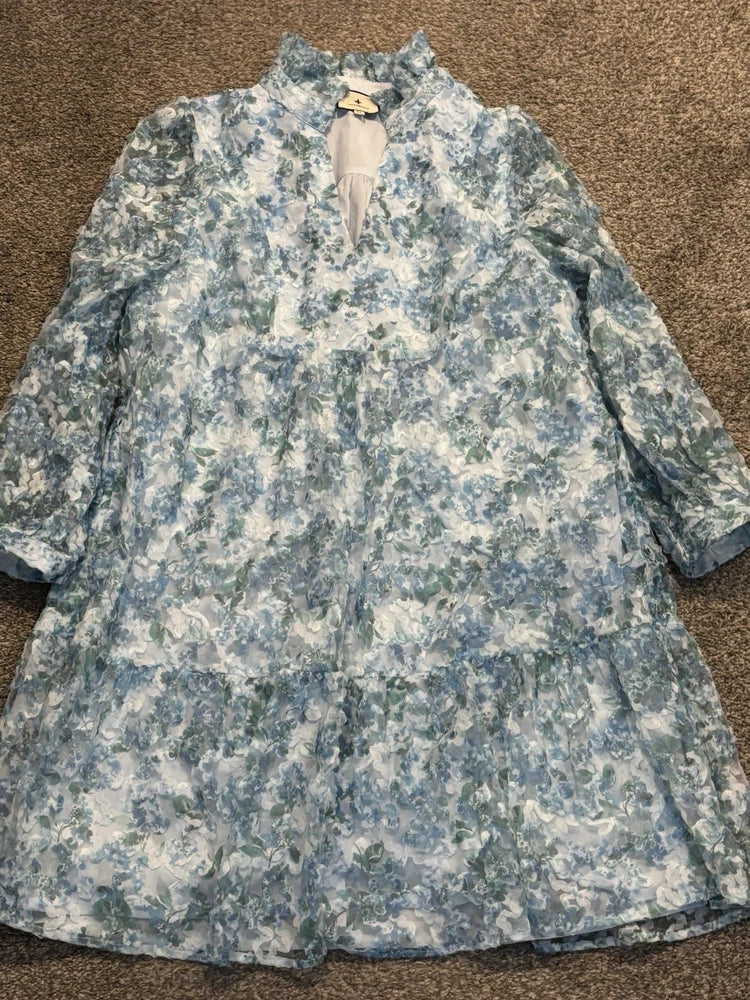 Tuckernuck Water's Edge Hydrangea Organza Palmerston Dress XL Blue Shift Floral Hydrangea