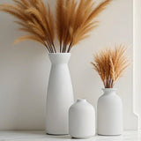 Distressed Ceramic Vase Set of 3, Modern Bohemian Farmhouse Home Decor, Pampa... Pampas Grass