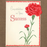 Unused Vintage Norcross CONGRATULATIONS SUCCESS Card, Red Carnation Flowers USA Carnation