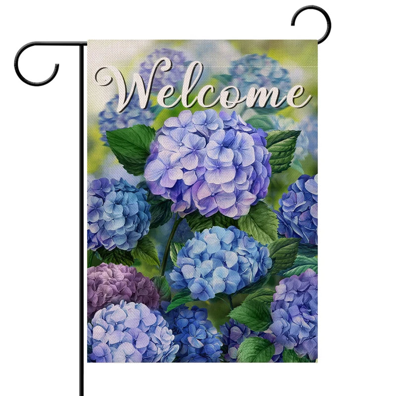 Welcome Spring Floral Flowers Garden Flag Double Sided, Hydrangea Decorative ... Hydrangea