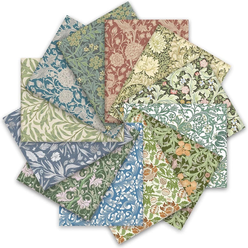 12Pcs Retro Floral Cotton Fabric Bundles 18 X 22" William Morris Fat Quarters Flowering Plants