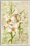 Winsch~Easter~Peace Be With Thee~White Lily Flowers~PM 1911~Emb~Vintage Postcard Lily