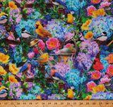 Cotton Hydrangeas Garden Birds Flowers Floral Fabric Print by the Yard D691.22 Hydrangea