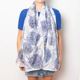 Bridal Hydrangea Hand Painted Silk Scarf Floral White Blue Summer Scarf Gift Hydrangea